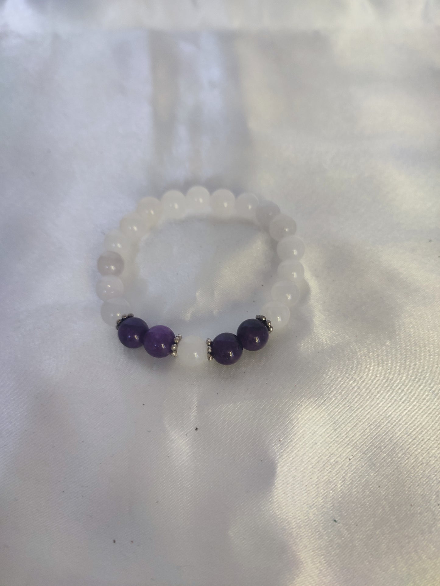Pulseira de Criança na pedra quartzo branco e quartzo roxo