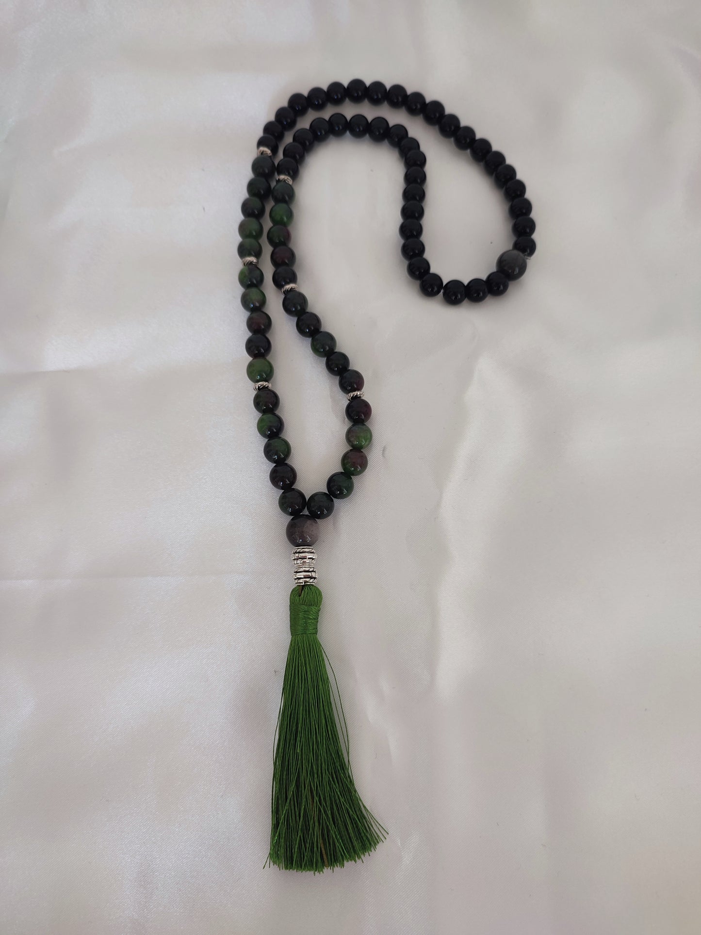 Japamala na pedra Jaspe Verde e Obsidiana