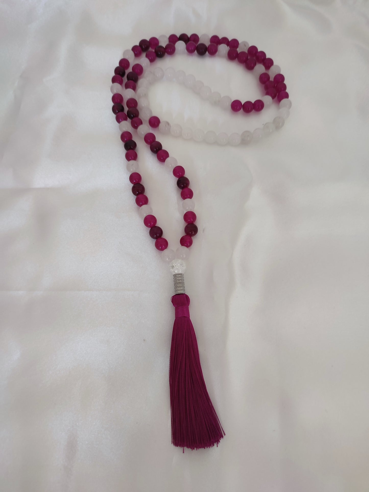 Japamala Quartzo Rosa escuro e Olho de Tigre Rosa Escuro