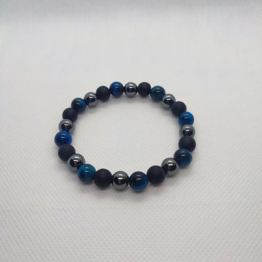 Pulseira Tríade Guardião - Olho de Tigre Azul Turquesa