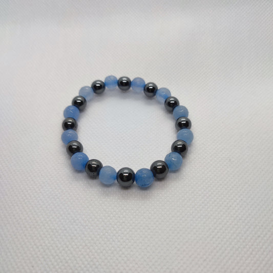 Pulseira Hematita e ágata azul médio