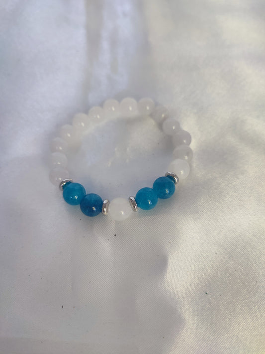 Pulseira de Criança na pedra jade branco e quartzo azul