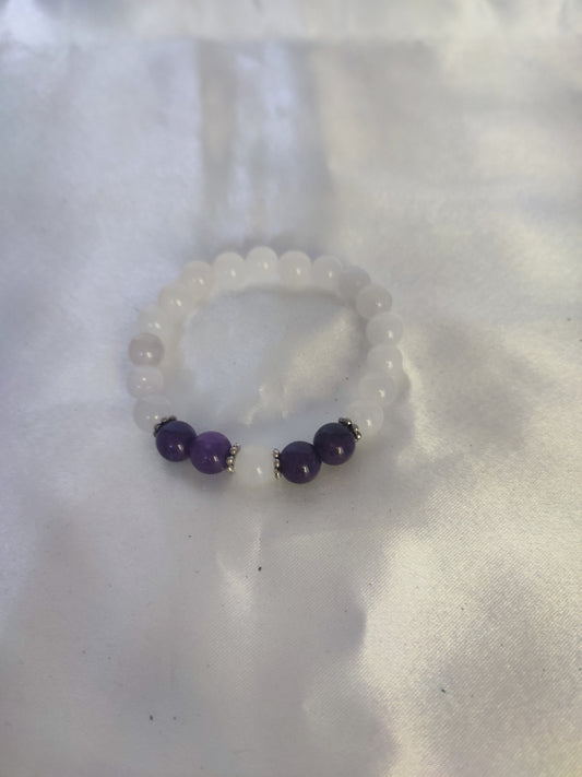 Pulseira de Criança na pedra quartzo branco e quartzo roxo