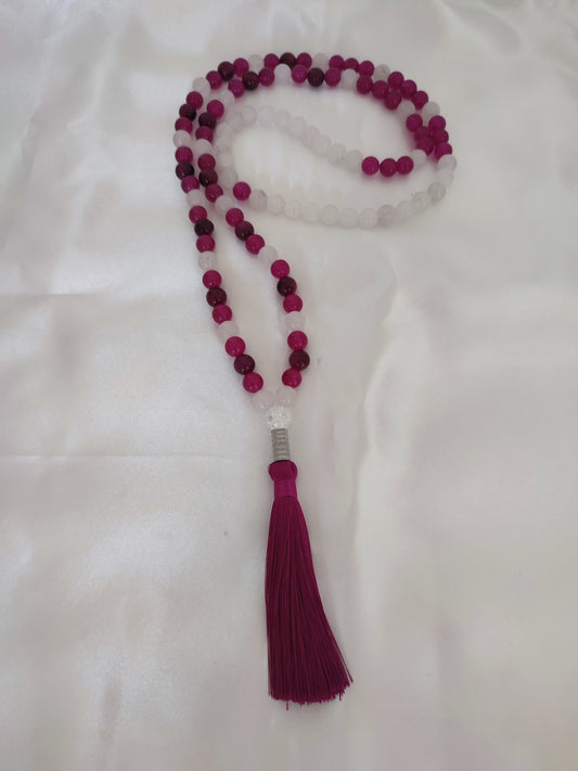 Japamala Quartzo Rosa escuro e  Olho de Tigre Rosa Escuro