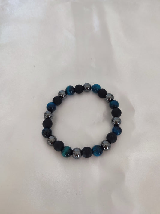 Pulseira Tríade Guardiã - Olho de Tigre Azul Turquesa